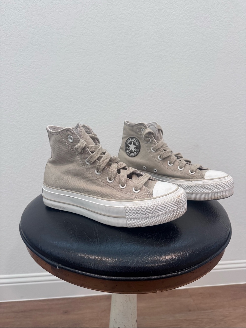 Converse Chuck Taylor All Star High Top Platform Sneakers — Beige Canvas